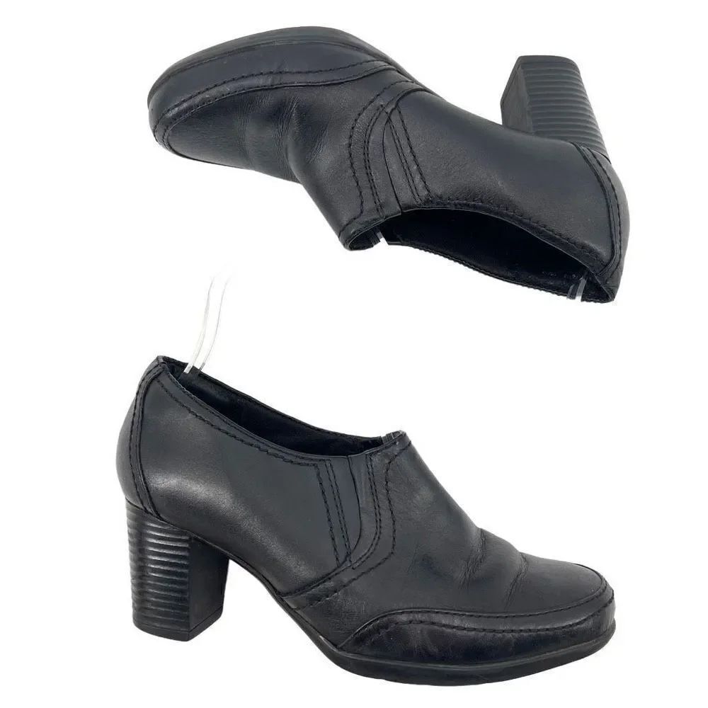 Clarks Womens Leather Chunky Block High Heels Ankle Booties Shoes Boots Size 6.5